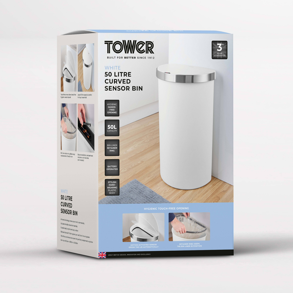 Tower White Curved ABS Sensor Bin 50L Image 2