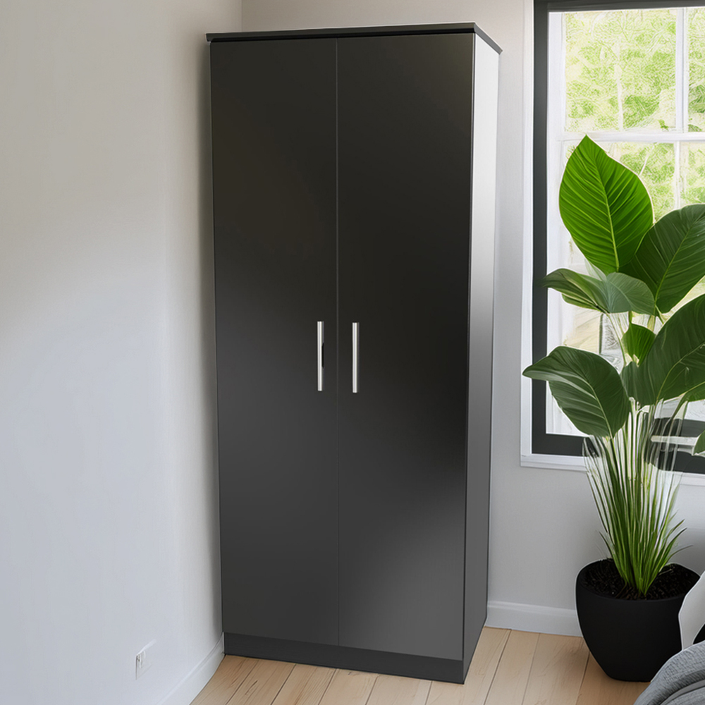 Crowndale Knightsbridge 2 Door Black Gloss and Black Wardrobe Ready Assembled Image 1
