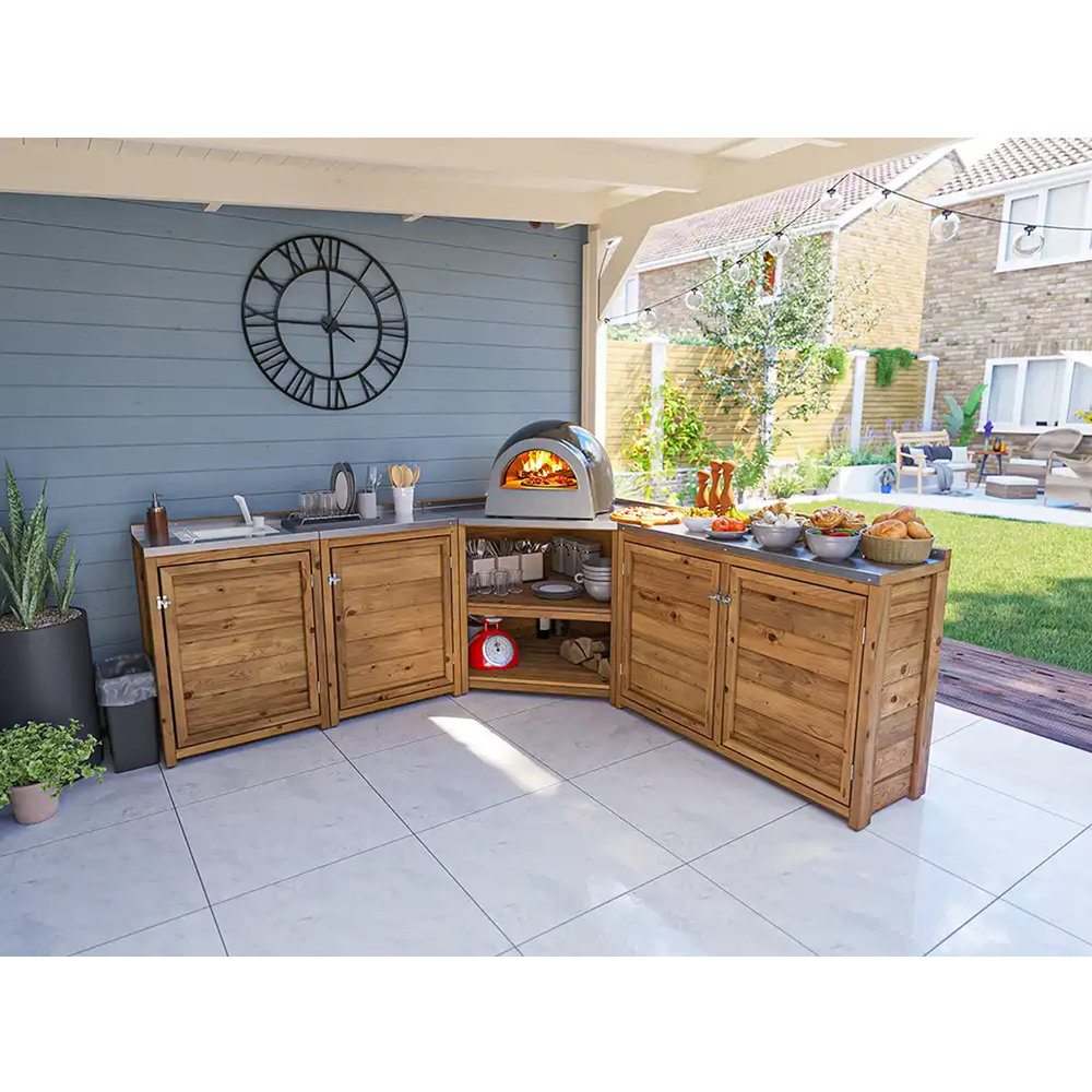 Dunster House 4 Door 2 Shelf Garden Kitchen Left Hand Sink Unit II with Stainless Steel Countertop Image 4