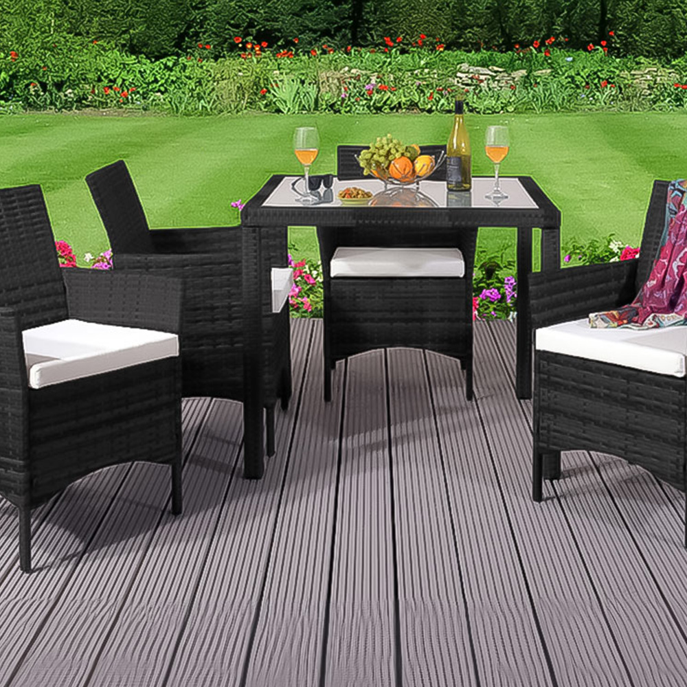 Brooklyn 4 Seater Rattan Square Dining Garden Set Black Image 2
