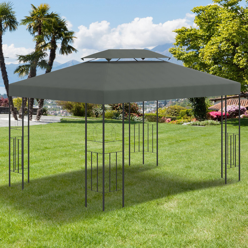 Outsunny 3 x 4m Deep Grey 2 Tier Gazebo Replacement Canopy Image 1