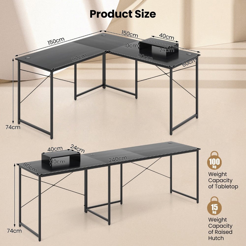 Costway Black Reversible Corner Study Workstation with Monitor Stand Image 6