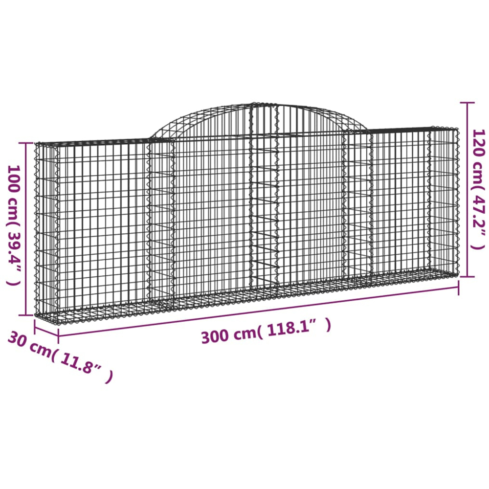 vidaXL Silver Galvanised Iron Arched Gabion Basket 300 x 30 x 100/120cm 7 Pack Image 5