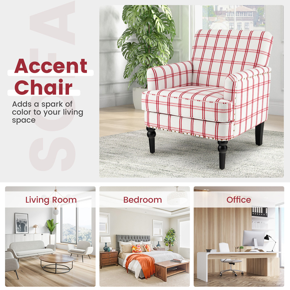 Costway Red Nailhead Trim Accent Chair Image 5