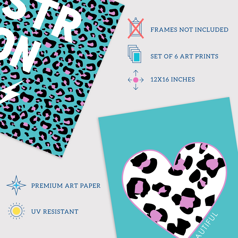 Wee Blue Coo Turquoise and Purple Leopard Pattern Bold Shapes Wall Art Print 30 x 41cm 6 Pack Image 4