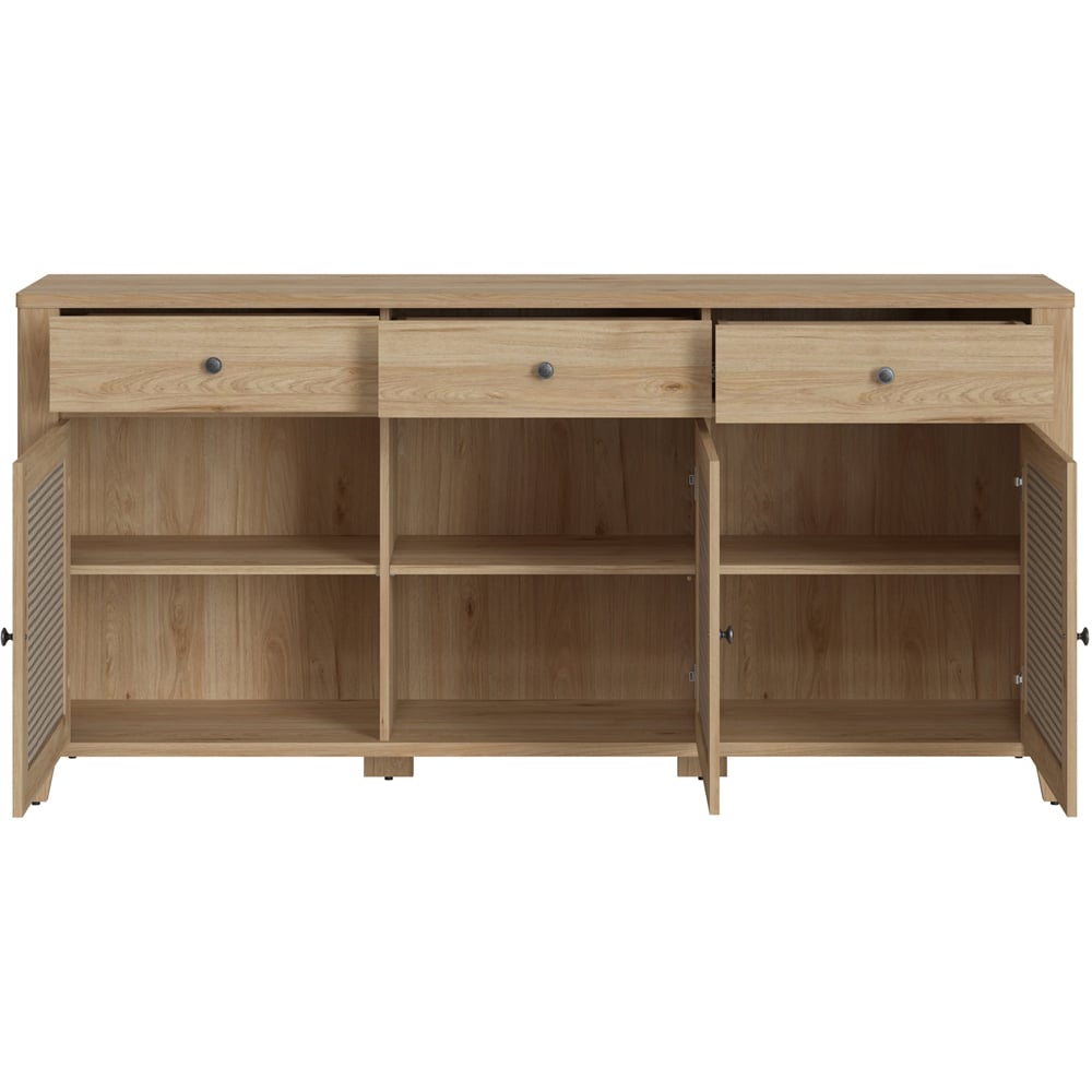 Florence Cestino 3 Door 3 Drawer Jackson Hickory Oak and Rattan Effect Sideboard Image 4