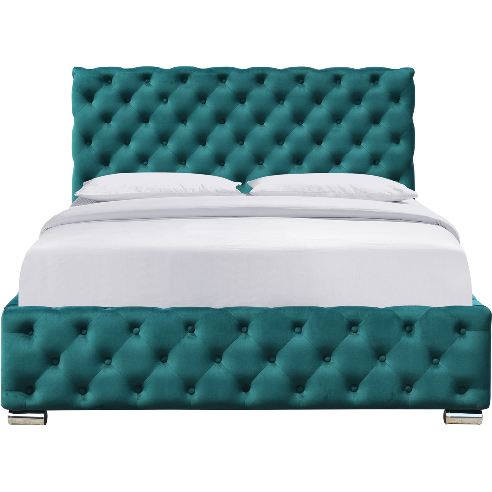 Comfy Living King Size Green Fabric Gaslift Bed Frame with LED Headboard Image 2