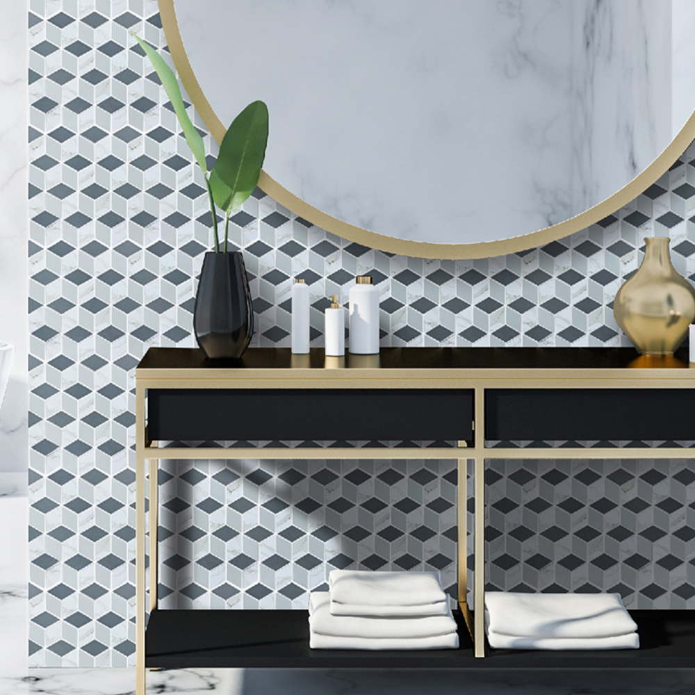 House of Mosaics Geo Grey Hex Mosaic Tile Sheet Image 1