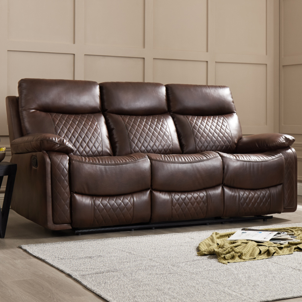 Home Detail Carson 3 Seater Brown Faux Leather Manual Recliner Sofa Image 1