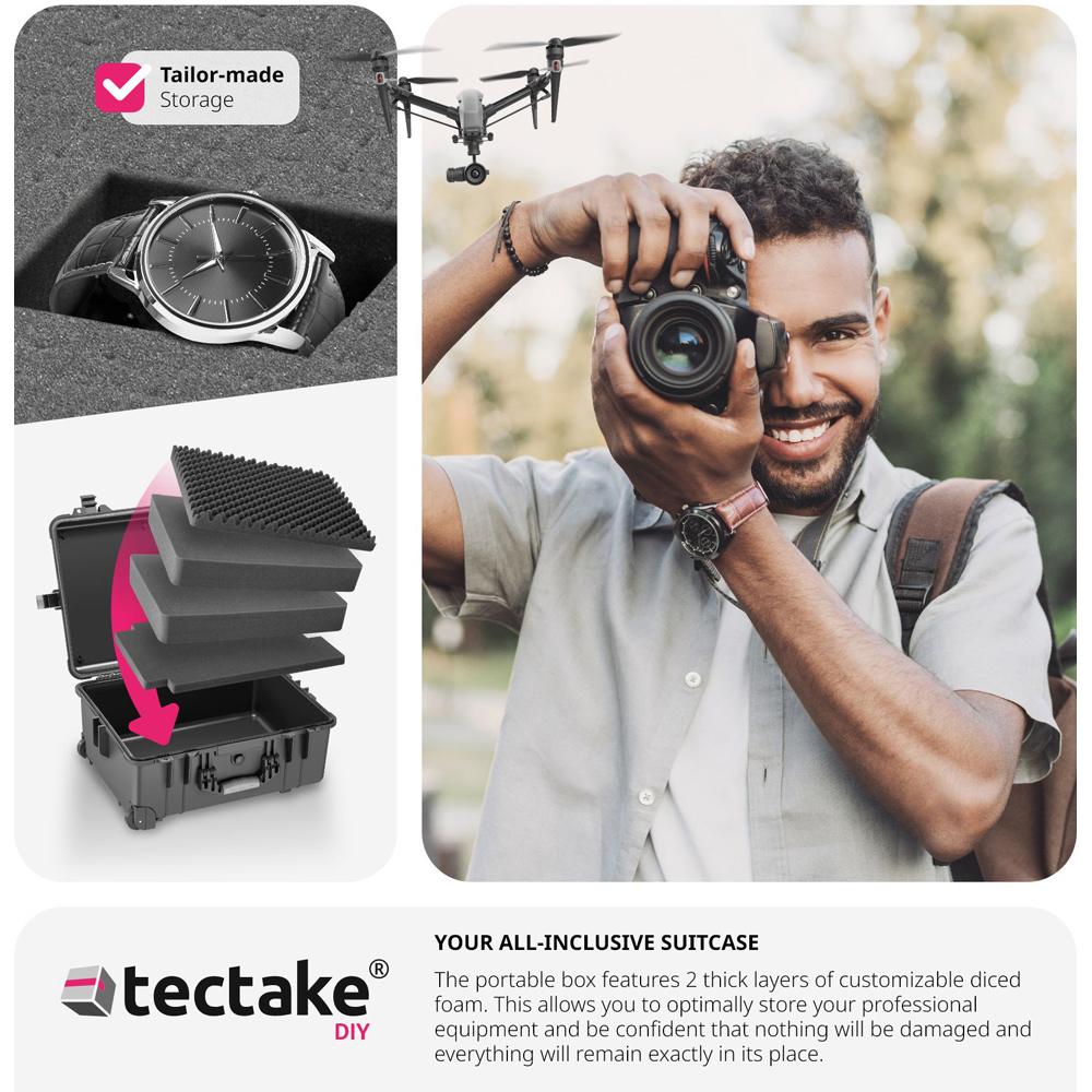 Tectake Black Hard Shell Waterproof Camera Case 58 x 45cm Image 7