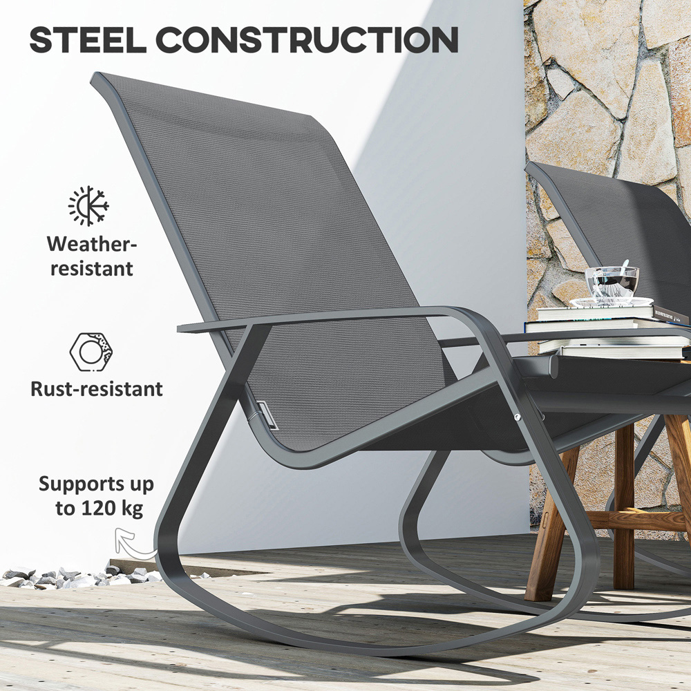 Outsunny Set of 2 Grey High Back Garden Rocking Chair Image 7