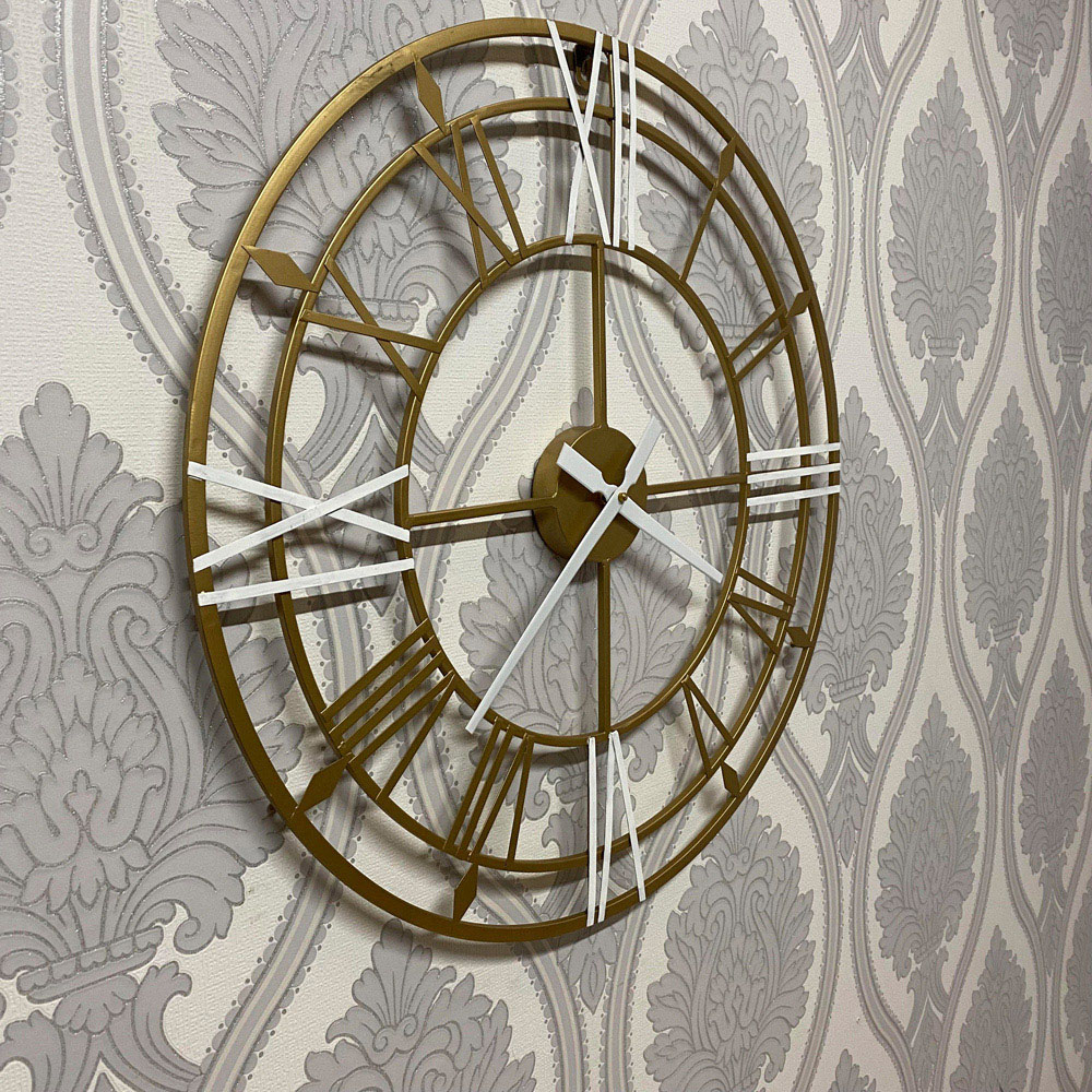 Acacia Home Gold and White Hanging Round Wall Clock 60cm Image 2