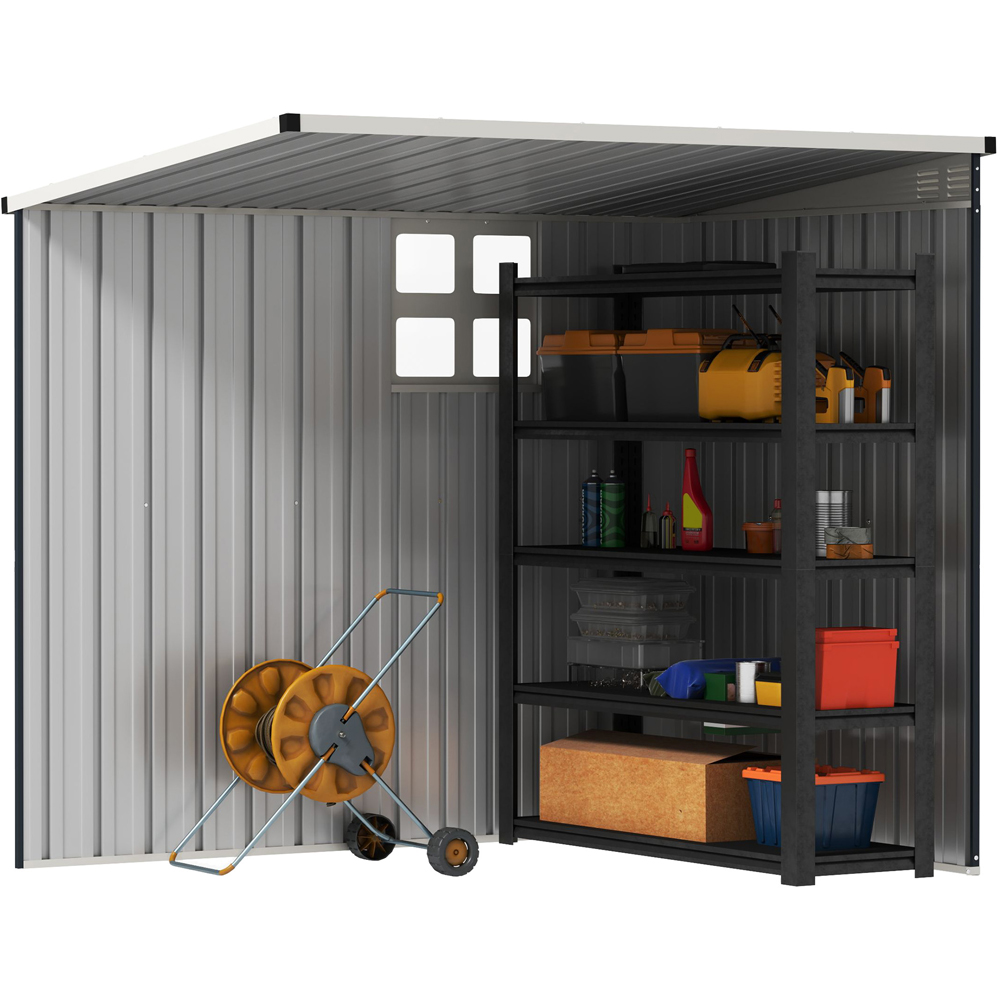 Outsunny 4 x 6ft Dark Grey Garden Storage Shed with Window Image 4