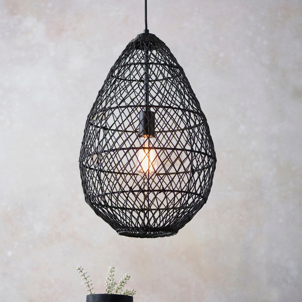 Merano Ancona Black Rattan and Matt Black Pendant Light Image 2
