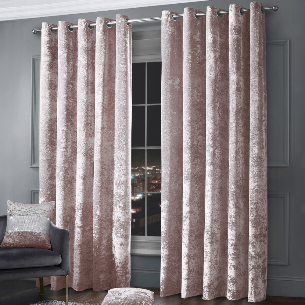 Intimates Blush Pink Plain Crushed Velvet Curtains 229X189cm Image 1