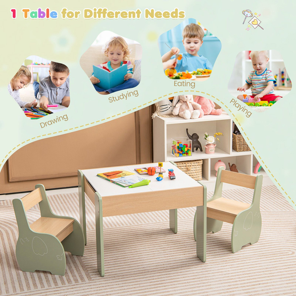 Costway Green Kids Table and Chair Set with Hidden Storage Image 4