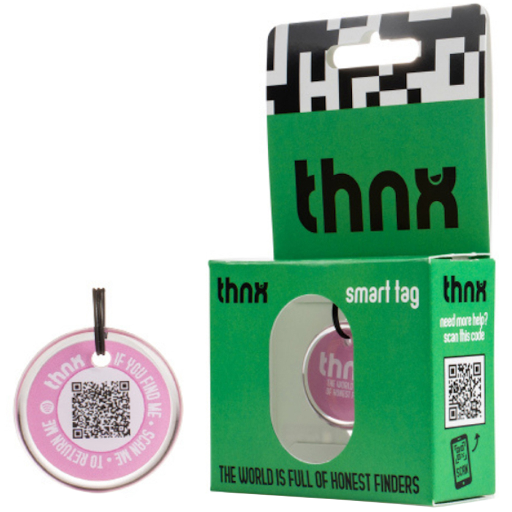 Thnx Pink Small Airtag Keychain with QR Code Image 1