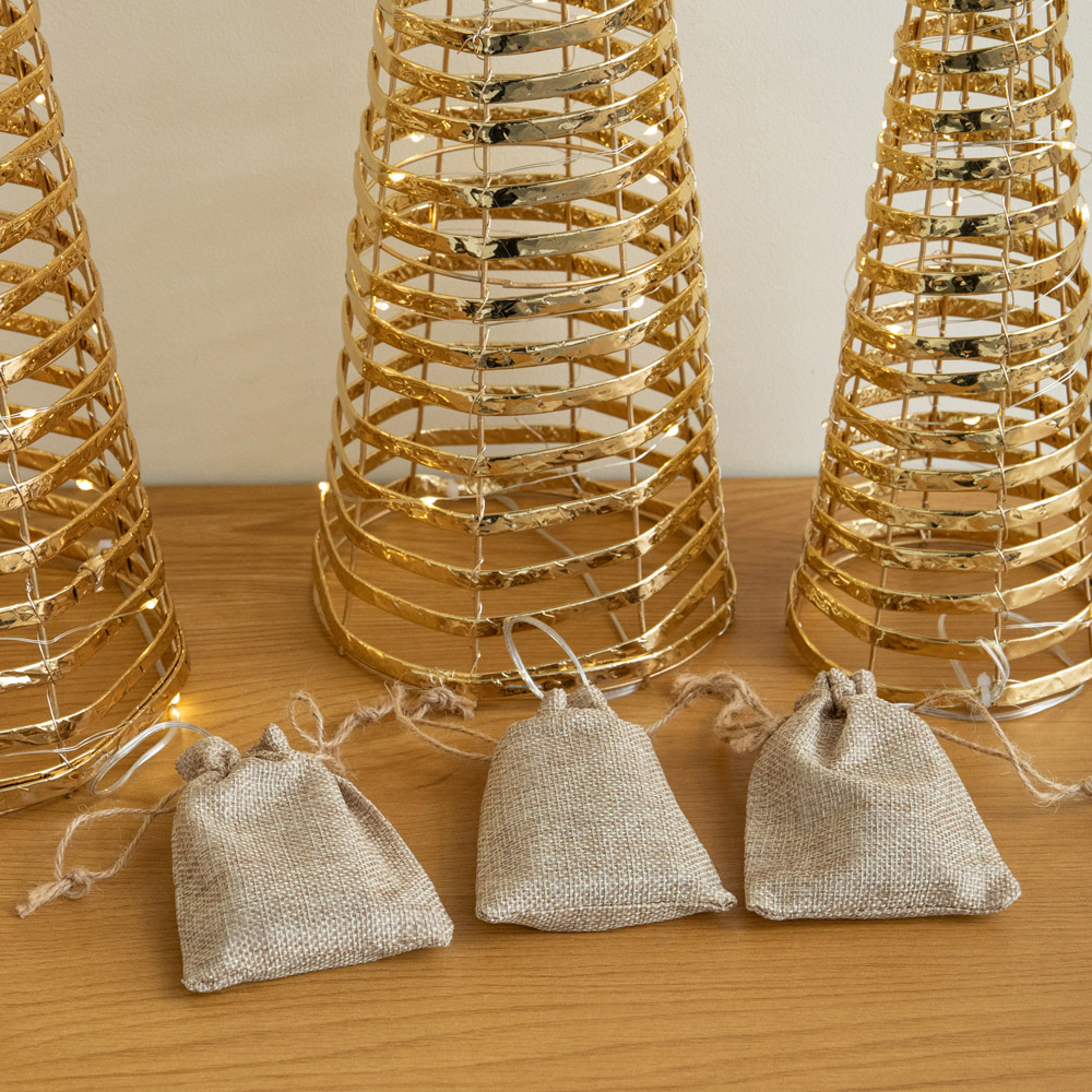 Samuel Alexander 90 Warm White LED Gold Braid Christmas Cone Tree with Timer Set of 3 Image 6