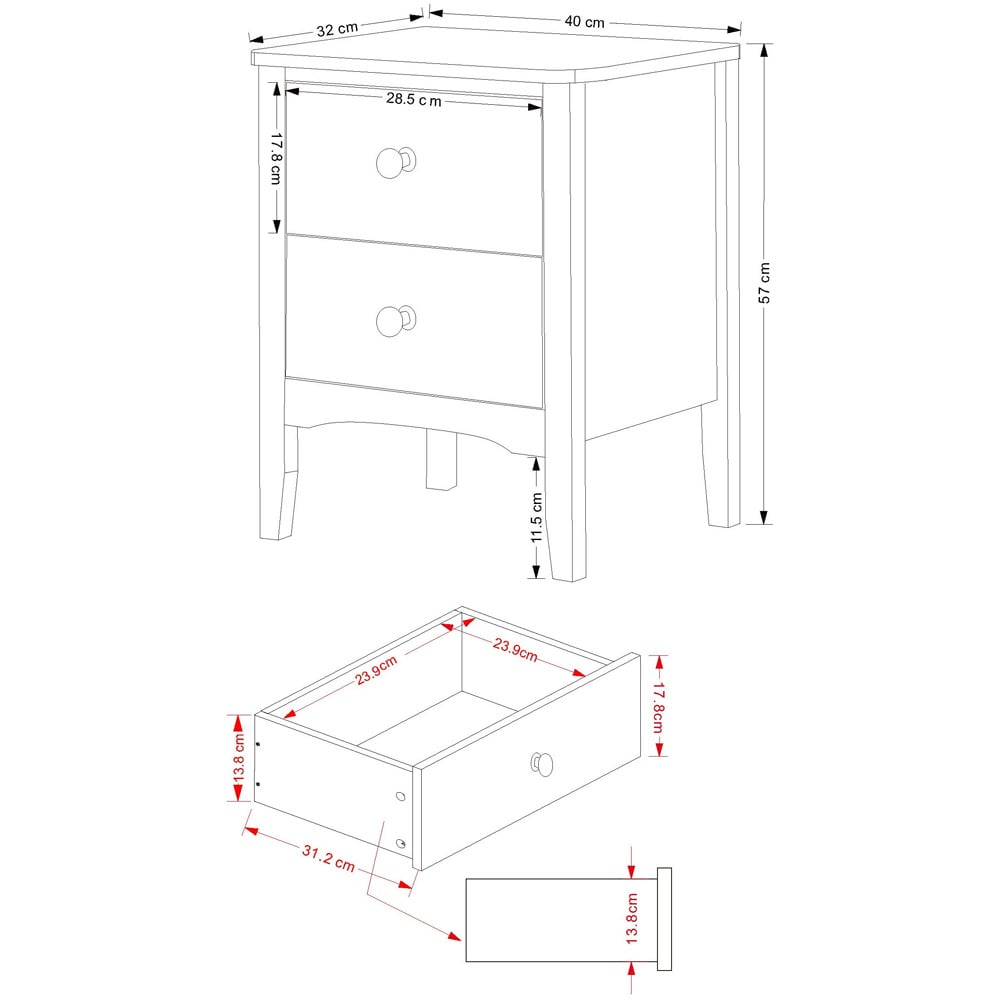 Como 2 Drawer White Bedside Table Image 7