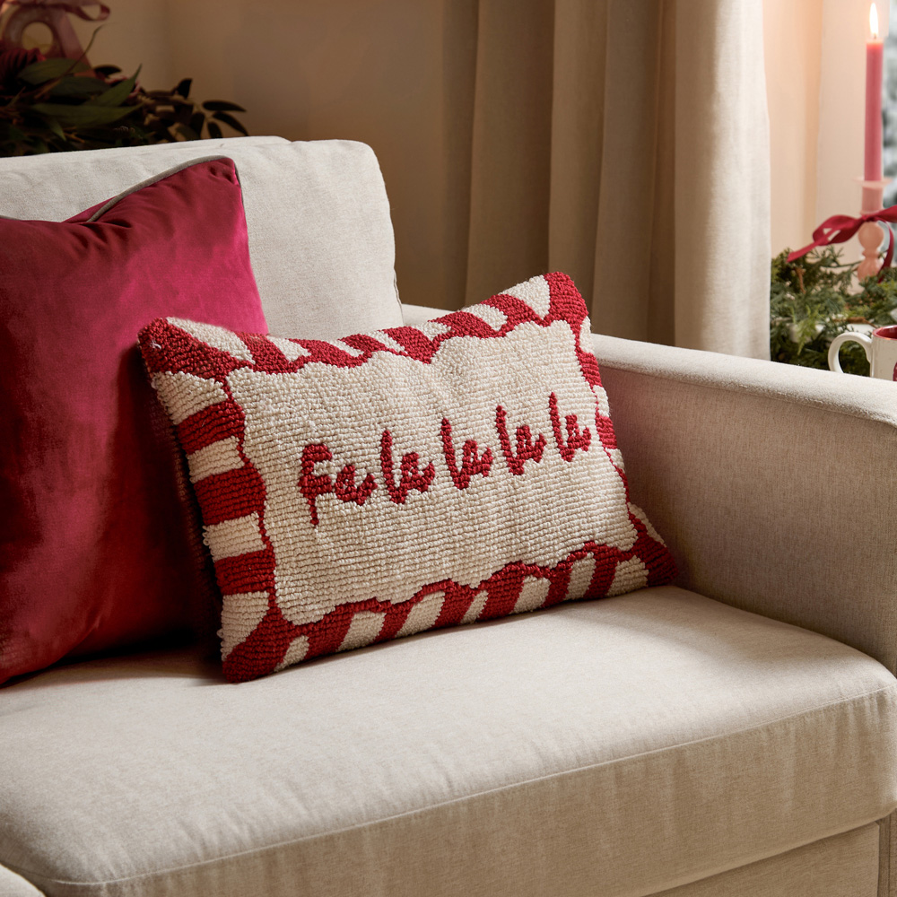 Furn Candy Fa La La Tufted Red and White Cushion 30 x 50cm Image 2