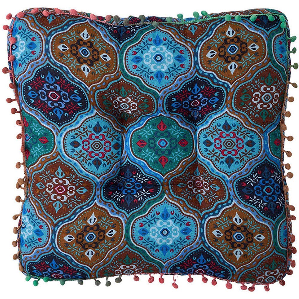 Living and Home Blue Turkish Style Square Seat Cushion with Pom Pom Trim 40 x 40cm Image 3
