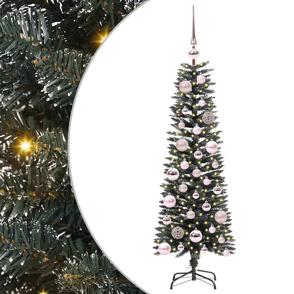 vidaXL Pre-Lit Pink Baubles Green Artificial Christmas Tree 4ft Image 2