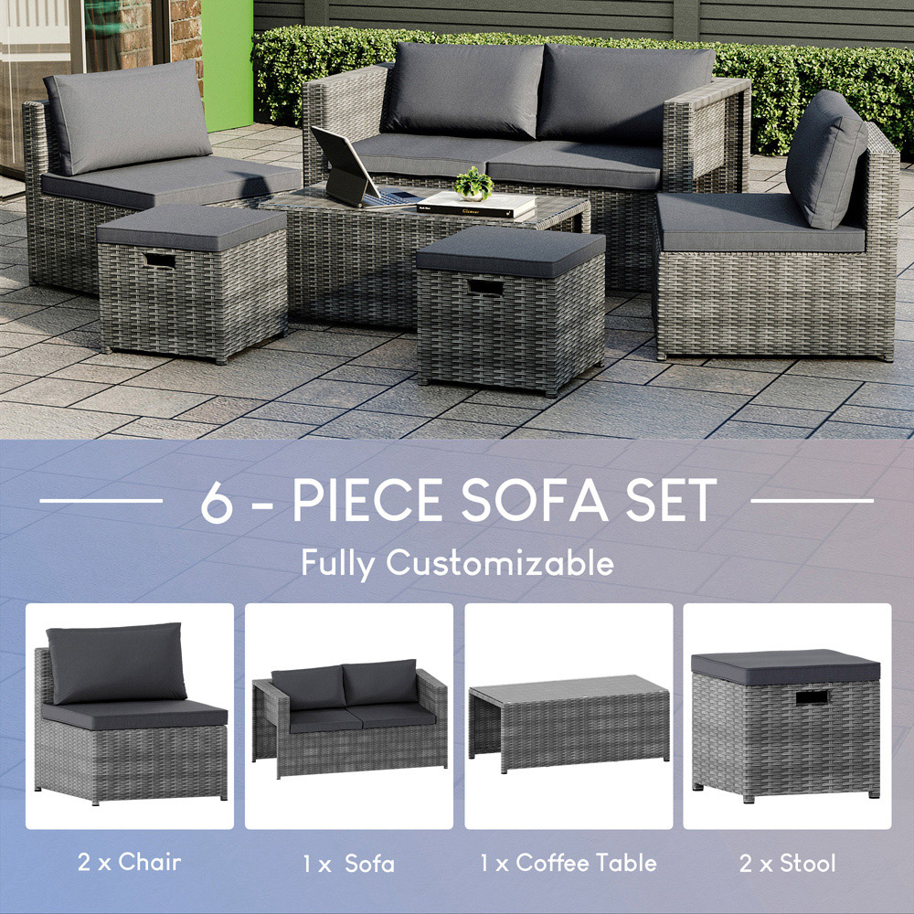 GARDEN VIDA Islay 6 Seater Grey PE Rattan Set Garden Lounge Set with Cover Image 4