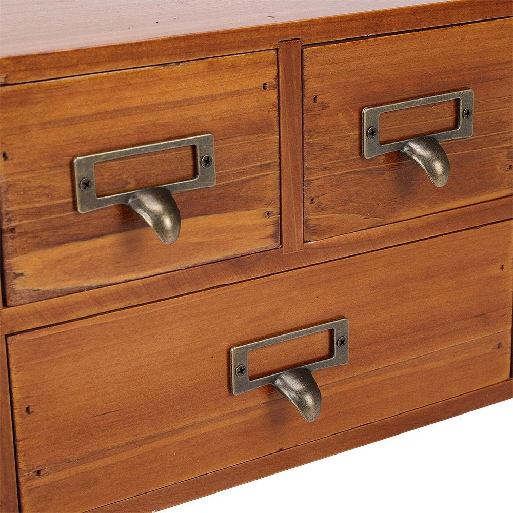 Living and Home 6 Drawer Retro Wooden Desktop Storage Organiser Image 3