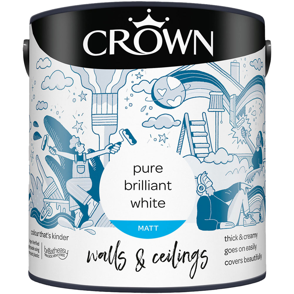 Crown Breatheasy Walls & Ceilings Pure Brilliant White Premium Matt Emulsion Paint 5L Image 2