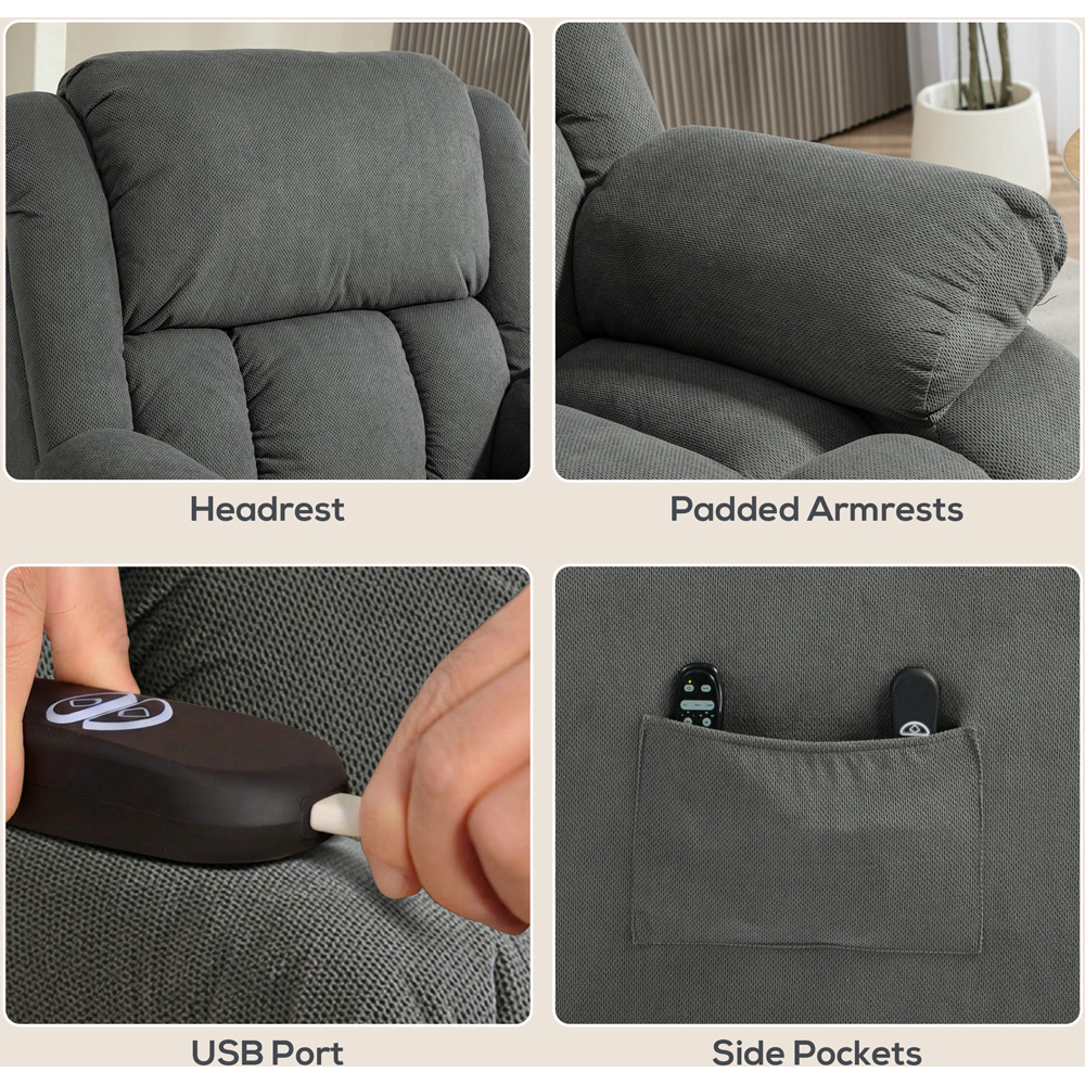 Portland Grey Velvet Power Lift Recliner Massage Chair with Remote and USB Port Image 6