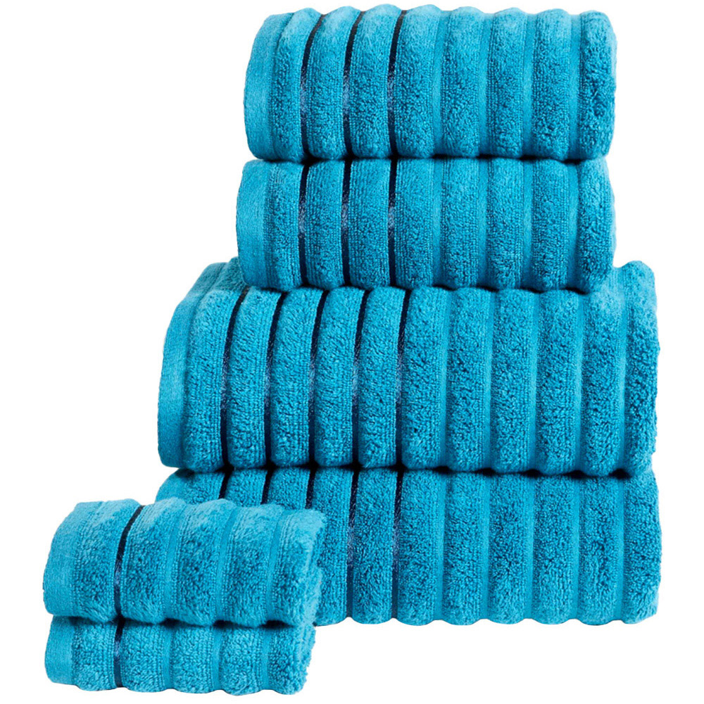 Rapport Home Teal Ribbed Cotton Hand Towel Image 1