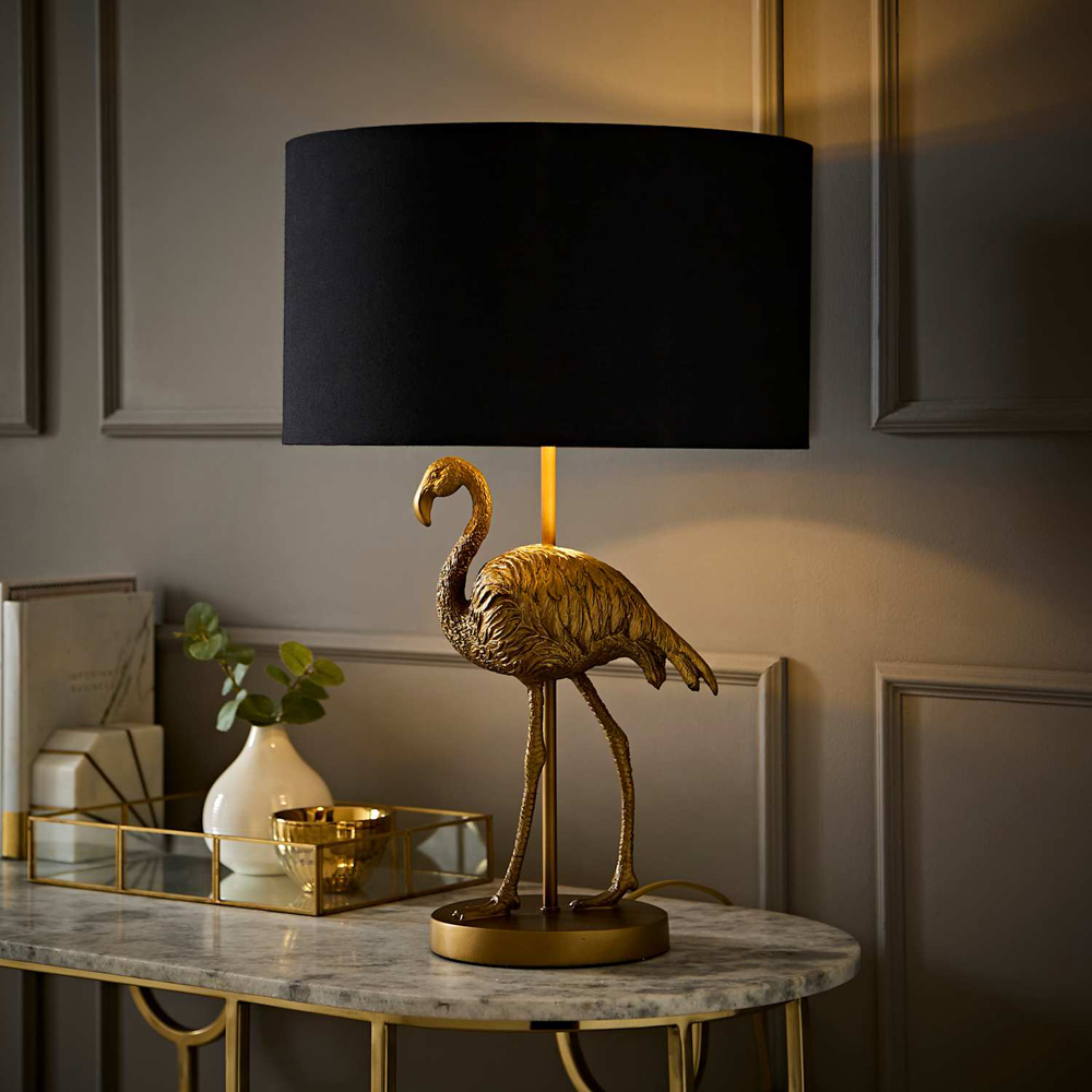 ValueLights Flo Flamingo Black and Gold Inner Shade Bronze Table Lamp with Bulb Image 6