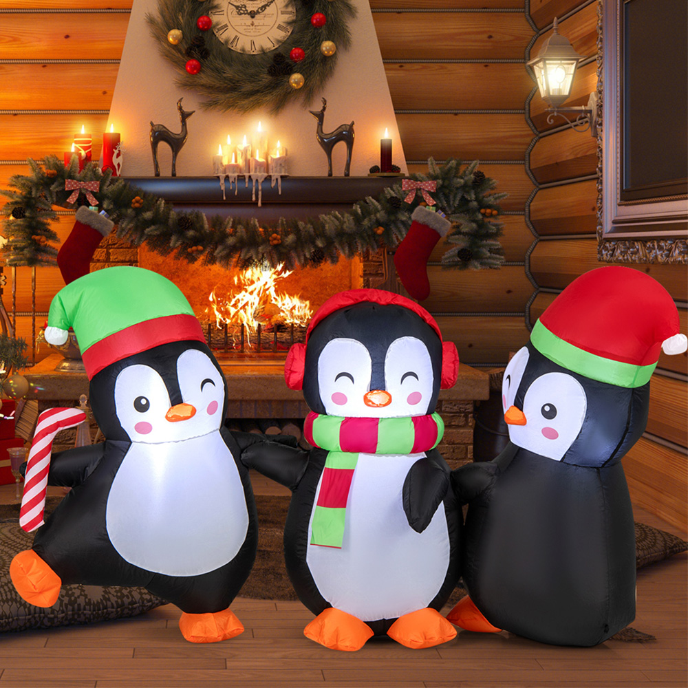 Costway Penguin Family Hand in Hand LED Inflatable Christmas Decoration 3.2 x 5.6 x 1.8ft Image 1