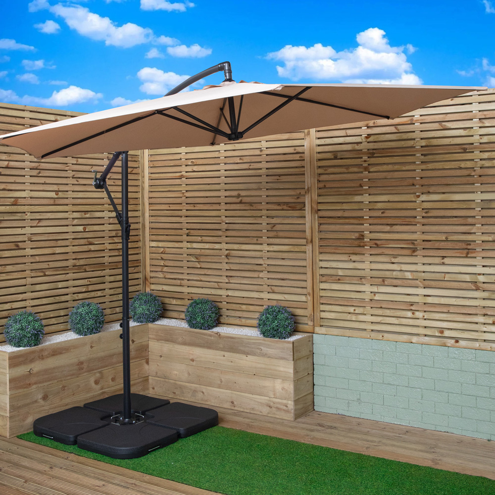 Samuel Alexander Beige Cantilever Banana Garden Parasol with Base Weight 3m Image 2