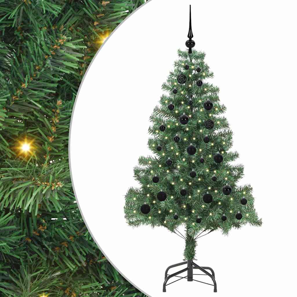 vidaXL Pre-Lit Black Bauble Green Artificial Christmas Tree 5ft Image 6
