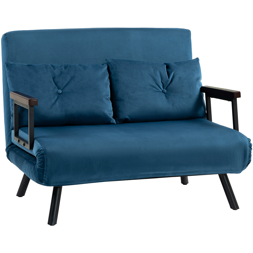 HOMCOM 2 Seater Navy Blue Velvet Feel Fabric Convertible Sofa Bed Image 2