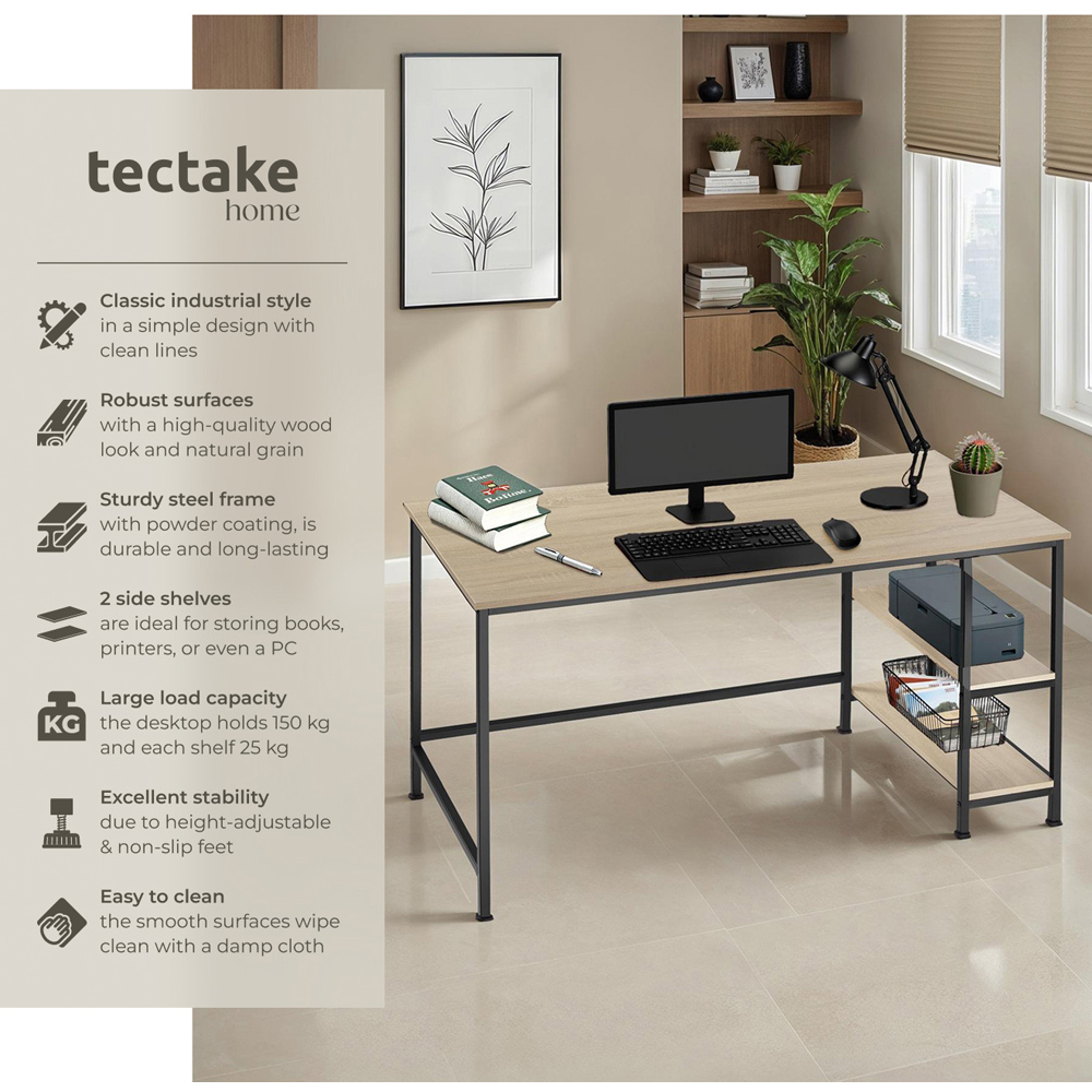 tectake Canton Oak Sonoma 2 Compartment Office Desk Image 6