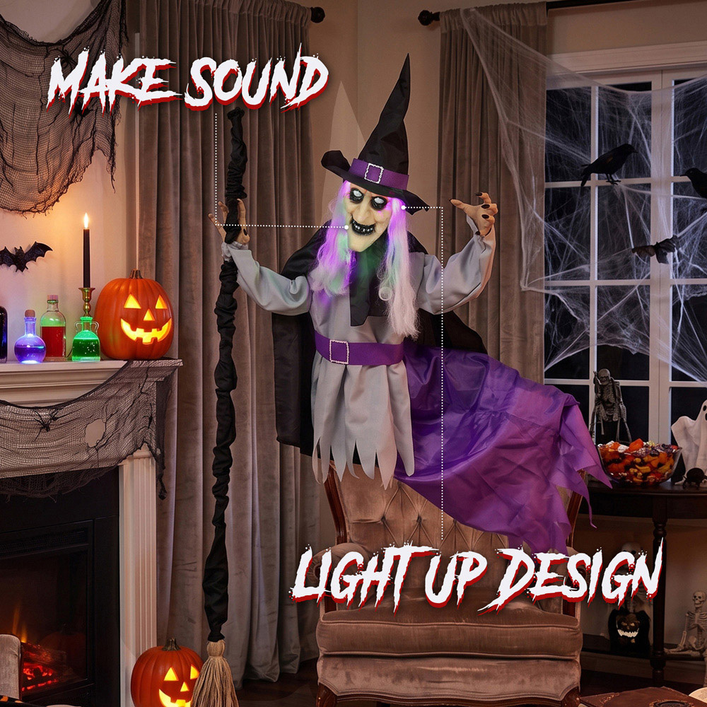 HOMCOM Light Up Life-Size Animated Scary Witch Halloween Decoration 6.5ft Image 6