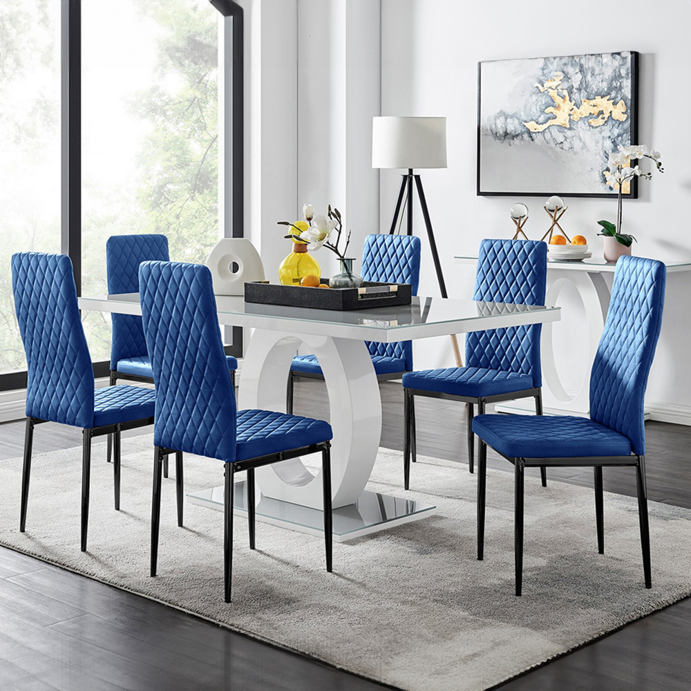 Furniturebox Lucia Valera 6 Seater Dining Set Grey Gloss Navy and Black Image 1