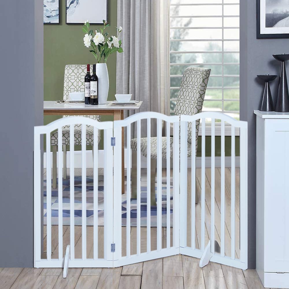 Living and Home 3 Panel Wooden Freestanding Foldable Pet Safety Gate Image 2