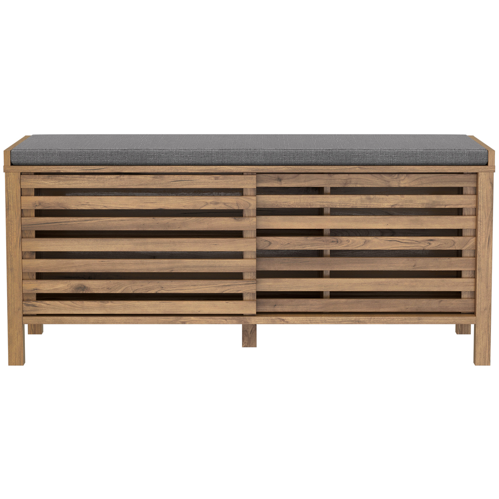 Flexi Storage Erik 2 Door Mango Wood Effect Slatted Hallway Bench with Cushion Image 4