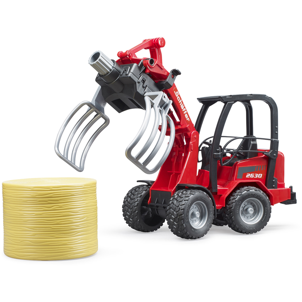 Bruder Kids Schaffer 2630 Compact Loader Playset Model with Bale Gripper and Round Bale Image 7