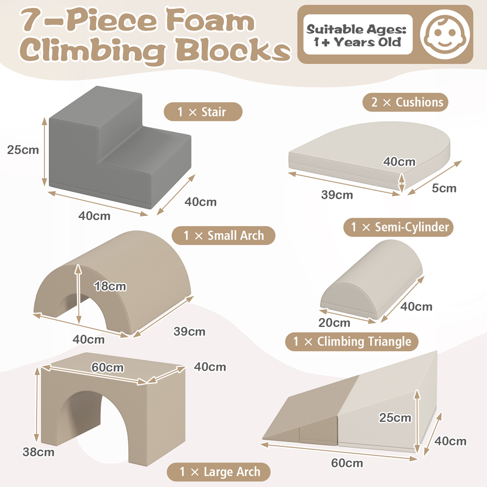Costway Grey Foam Climbing Indoor Block Set 7 Piece Image 8