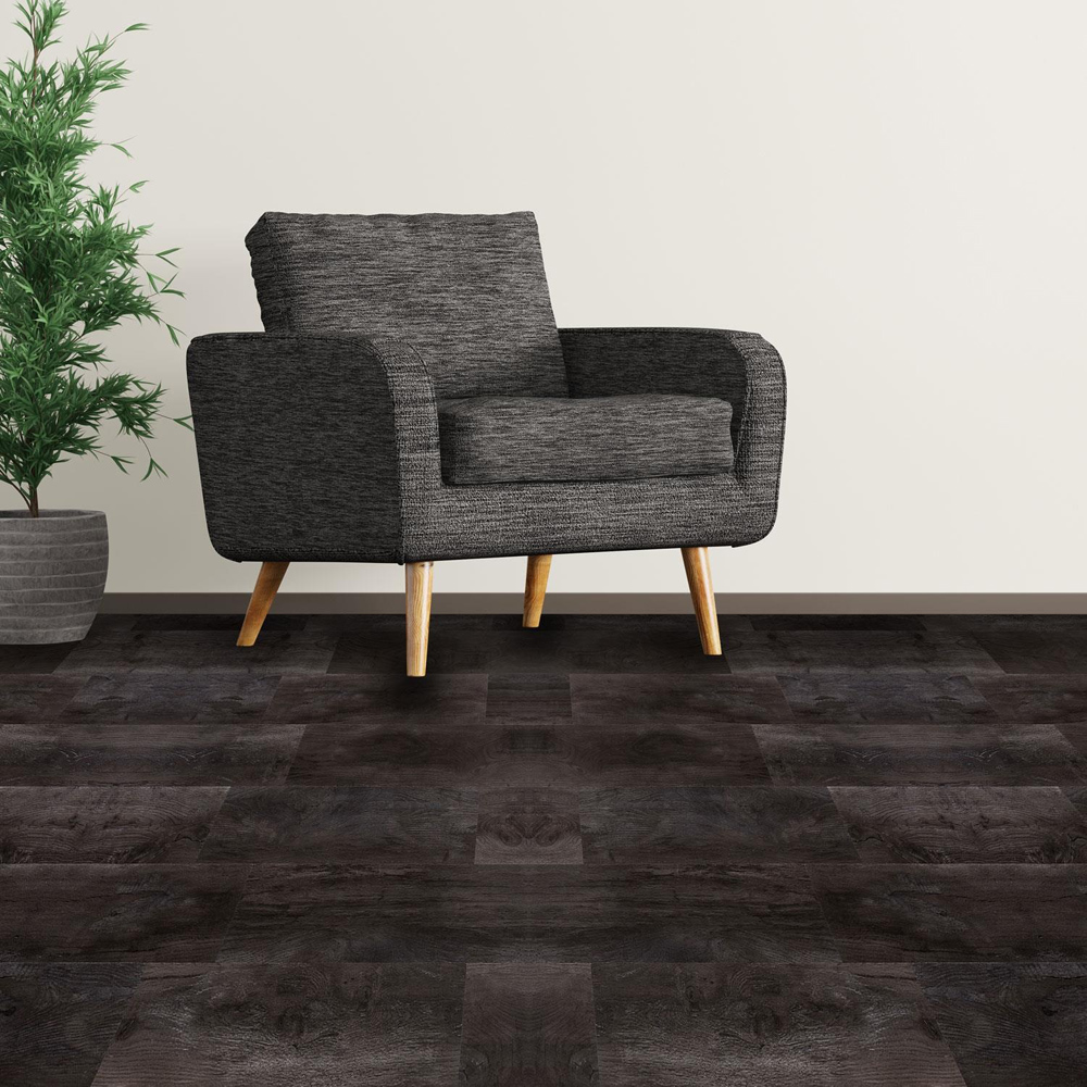 Walplus Charcoal Black Barnwood Oak Wood-Effect Vinyl Flooring 91.44 x 15.24cm 15 Pack Image 1