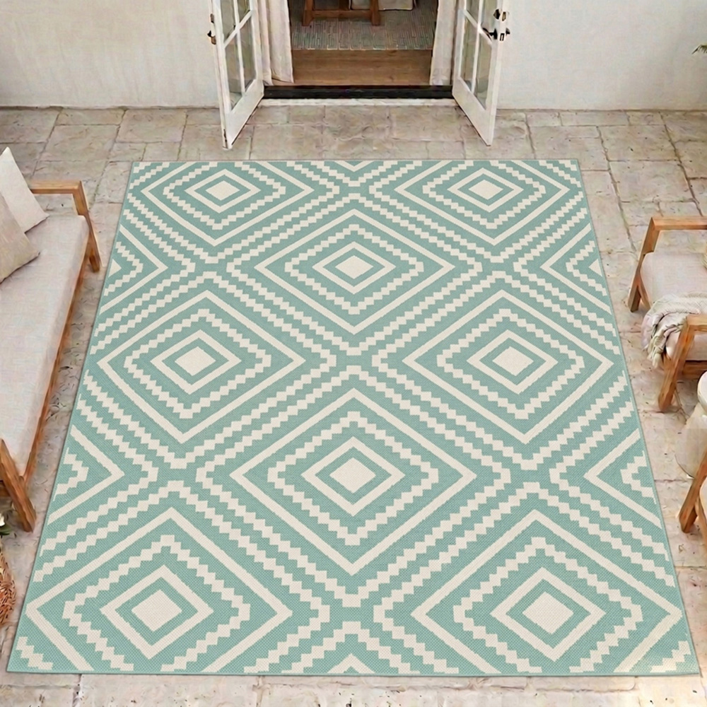 Portland Rugstyle Aqua Large Diamond Rug 80 x 150cm Image 1