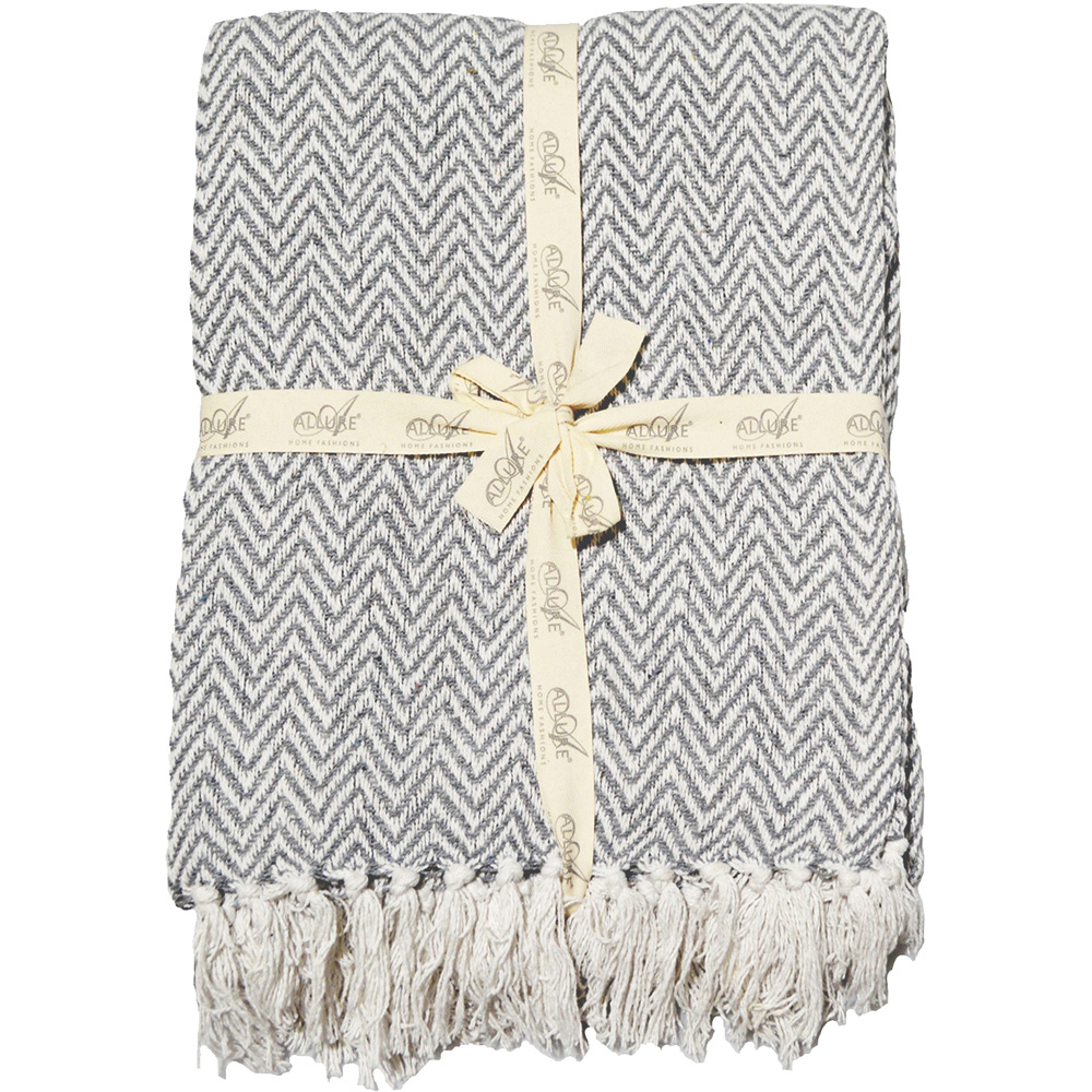 Allure Home Fashions Audley Light Grey Cotton Chevron Herringbone Throw 150 x 200cm Image 1