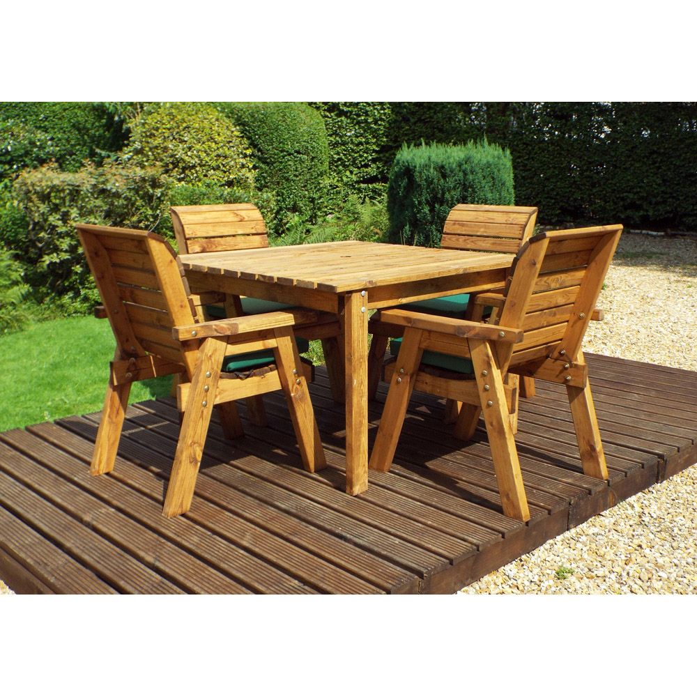 Charles Taylor Solid Wood 4 Seater Square Outdoor Dining Set with Green Cushions Image 3
