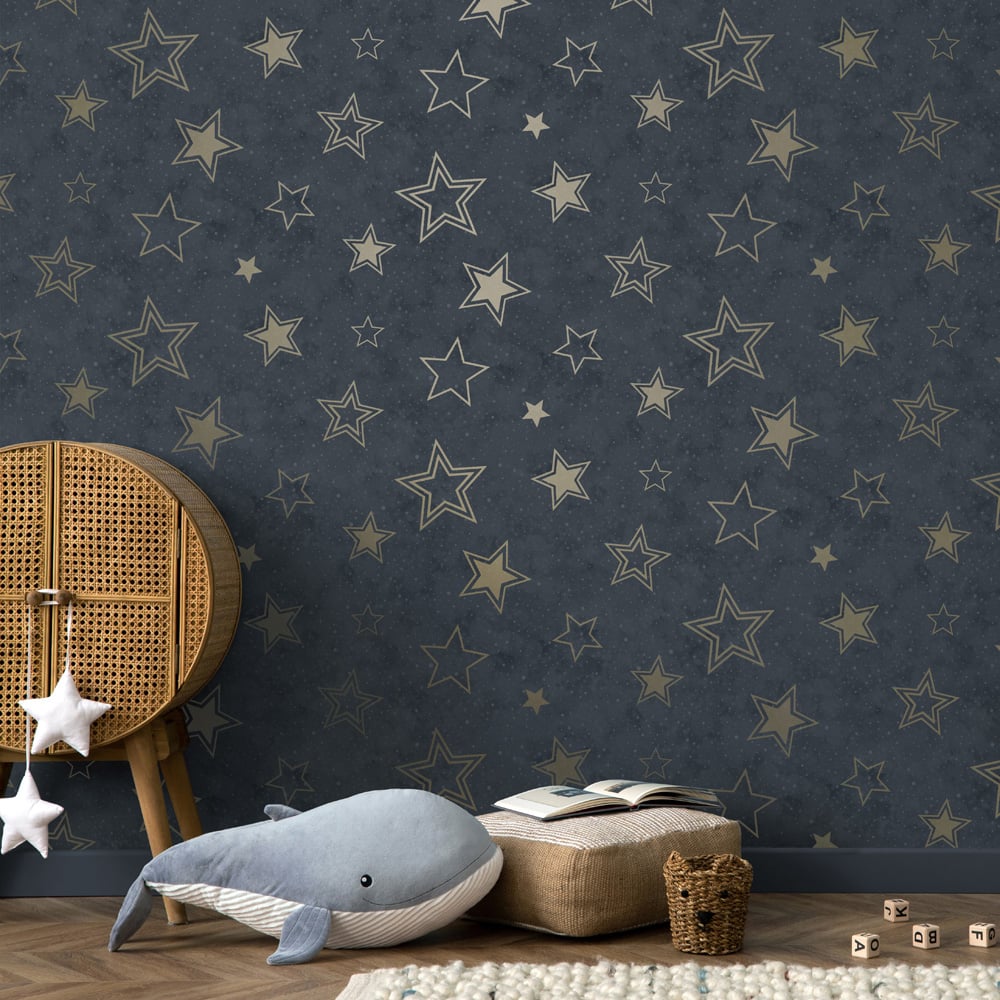 Holden Decor Stardust Midnight Blue and Gold Wallpaper Image 3