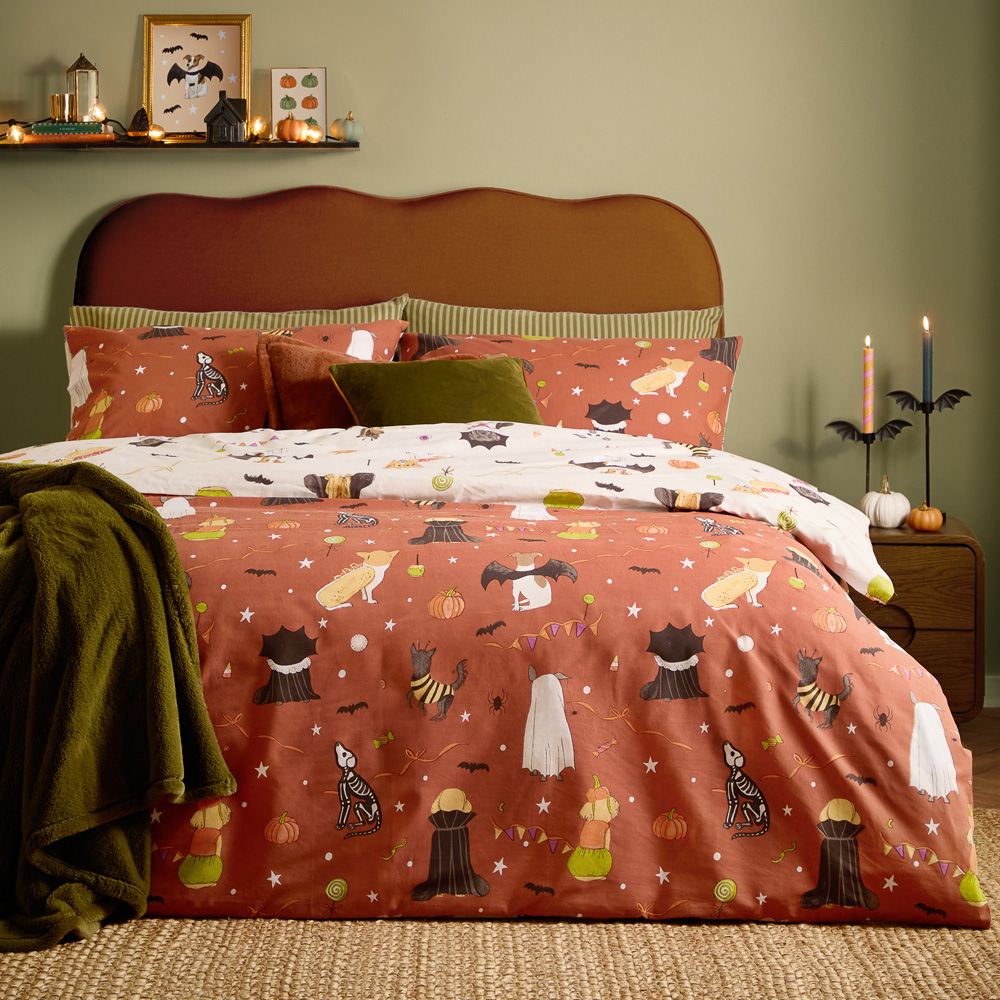 Furn Super King Size Multicolour Howl-O-Ween Reversible Duvet Cover Set Image 2