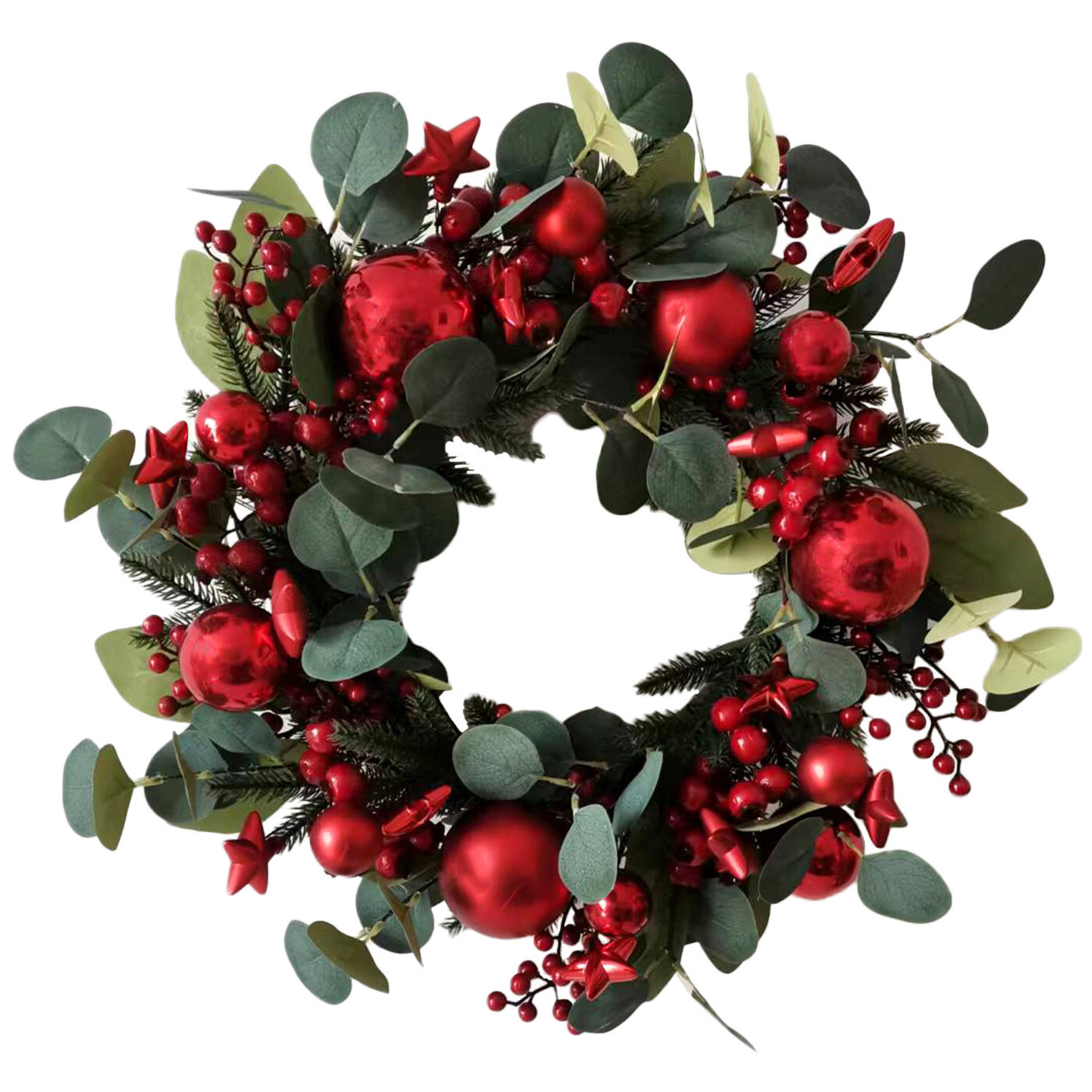 Traditional Berries and Baubles Christmas Wreath with Stars Image